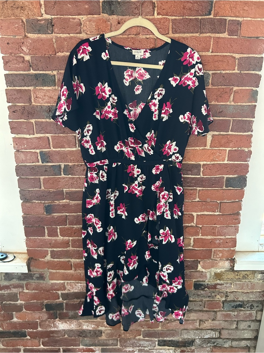 J. Crew Navy Midi Dress with Pink and White Floral Print